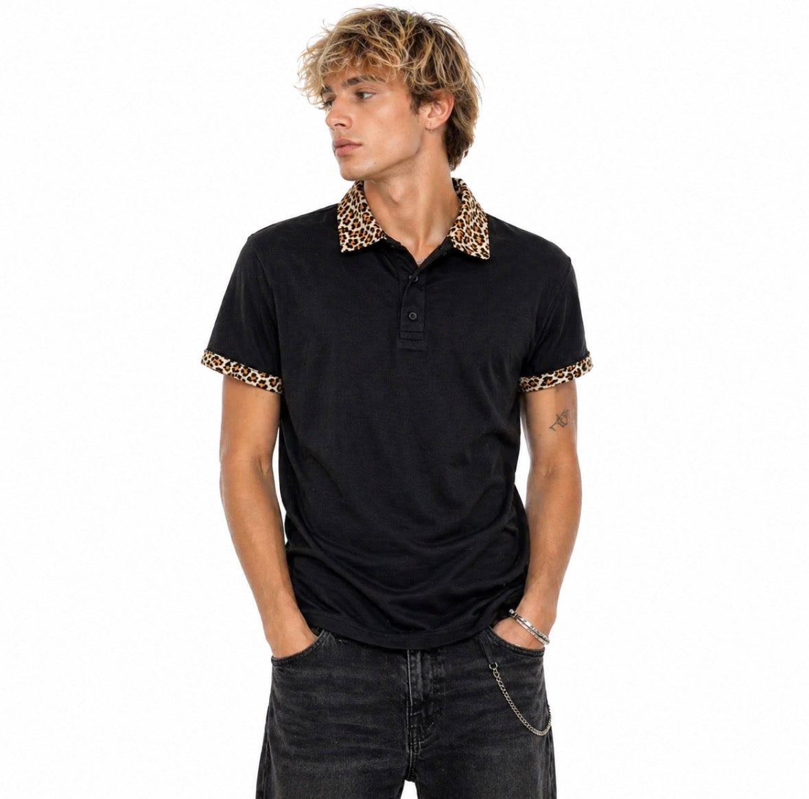 cheetah collar shirt
